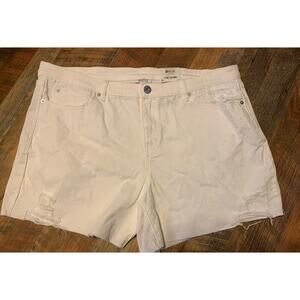 INC Women's 100% Cotton‎ Distressed Ripped Denim Shorts, White, Size 24W